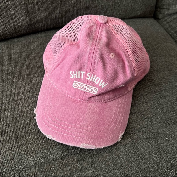 🌷New! Pink Distressed Sh*# Show Supervisor Mesh Adjustable Baseball Cap Hat - Picture 3 of 10